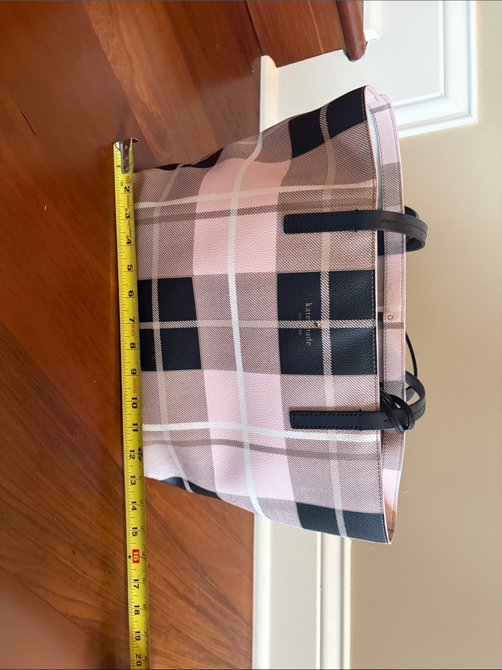 kate spade Pink Plaid Tote with Black Trim